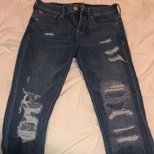 Express Mid Rise Medium Wash Distressed Jeans